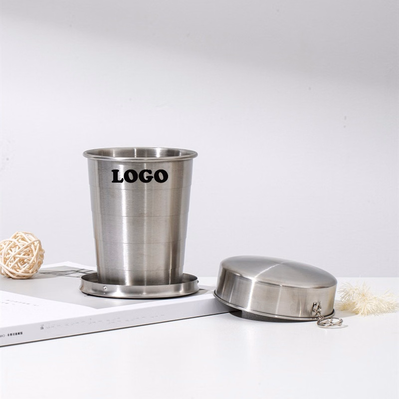 450ML Travel 304 Stainless Steel Collapsible Cup w/ Metal Keychain