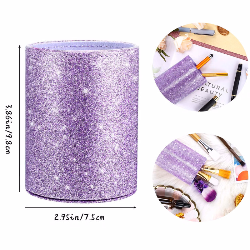 PU Glitter Pen Holder Pencil Cup