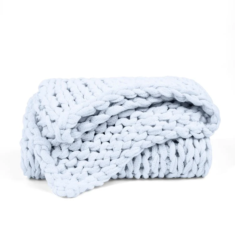 Chunky Knit Throw Blanket - Light Blue Acrylic 47" x 59" 1