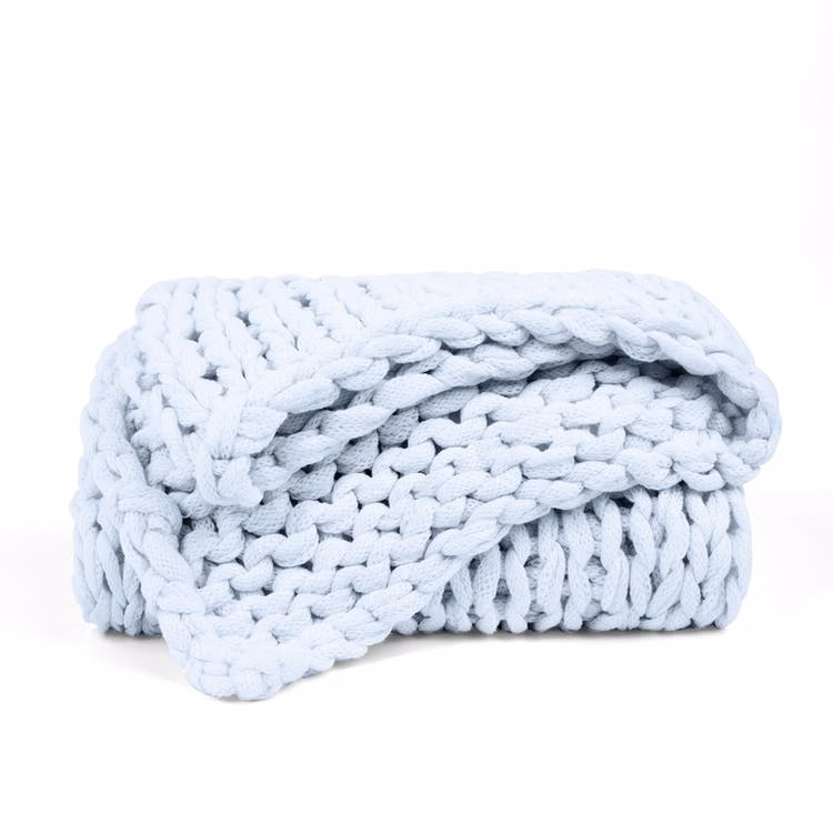 Chunky Knit Throw Blanket - Light Blue Acrylic 47" x 59"