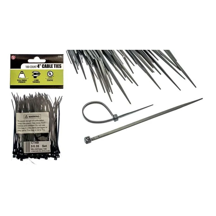 100-Piece Set Cable Ties Black - 4" x 2.5MM 1
