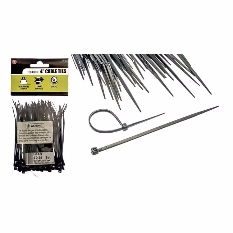 100-Piece Set Cable Ties Black - 4" x 2.5MM