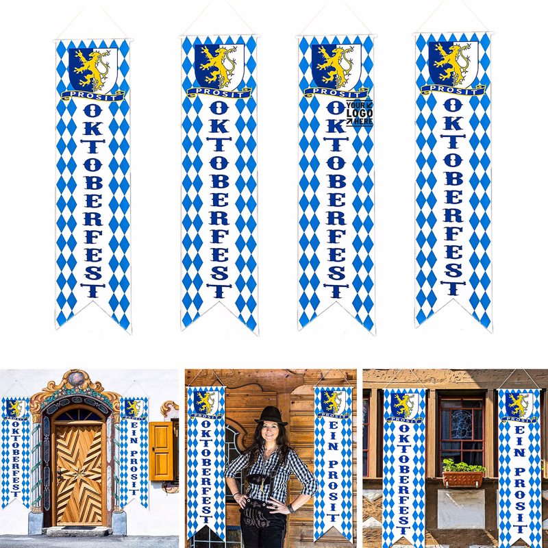 Oktoberfest Decoration Porch Welcome Banner Sign Bavarian Check Flag Beer Festival Party Accessories