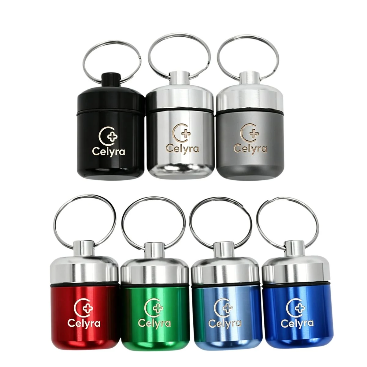 Mini Aluminum Pill Container, custom keychain with logo imprint 1