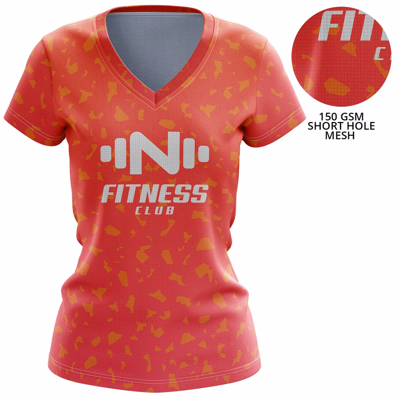 Women 150 GSM Short Hole Mesh Performance Sublimation V-Neck Short Sleeve T-shirt