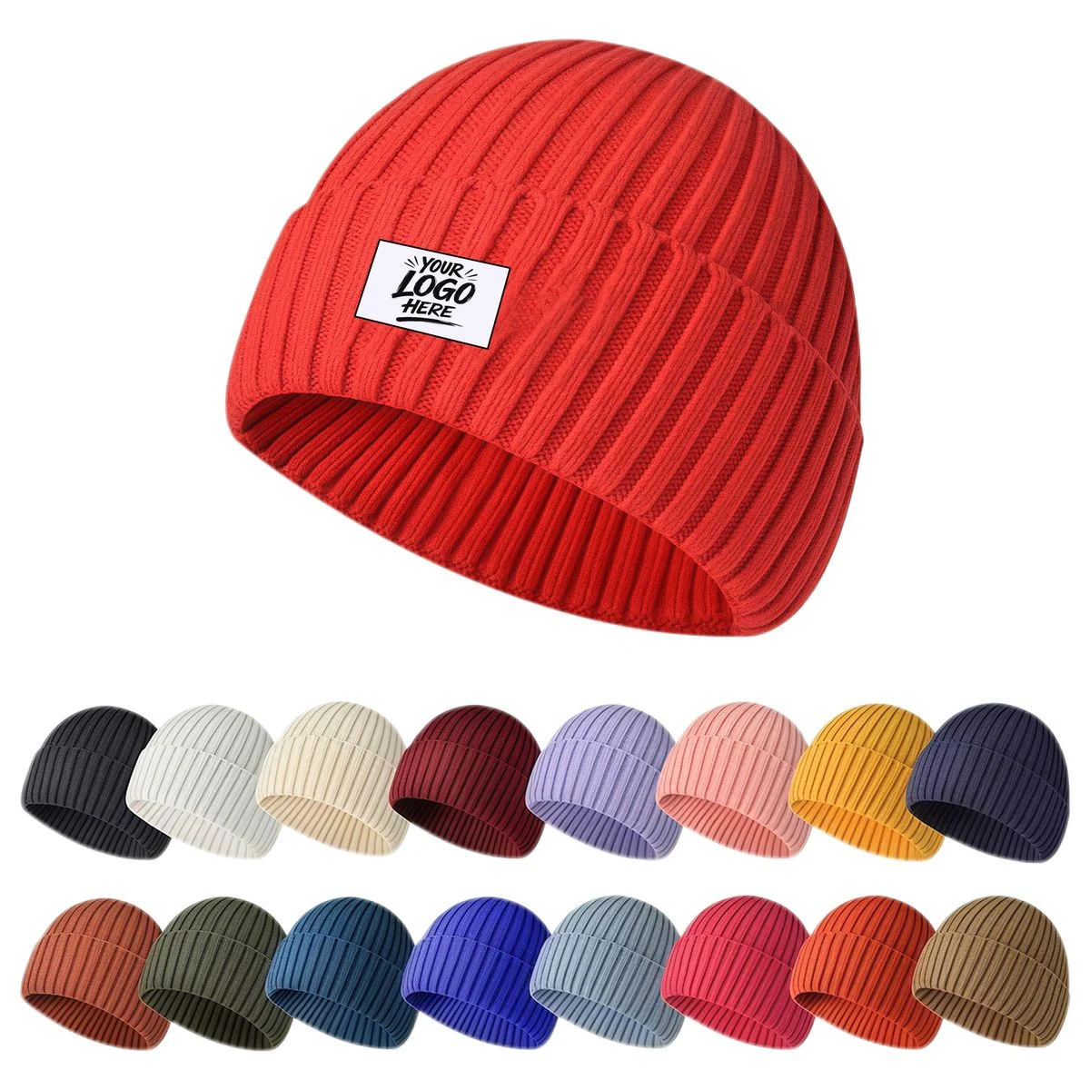 Thick Ribbed Knit Beanie With Custom Woven Label For Winter 1