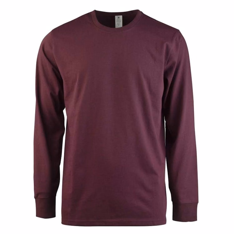 Men' Long Sleeve Crew Neck T-Shirts Burgundy 3XL
