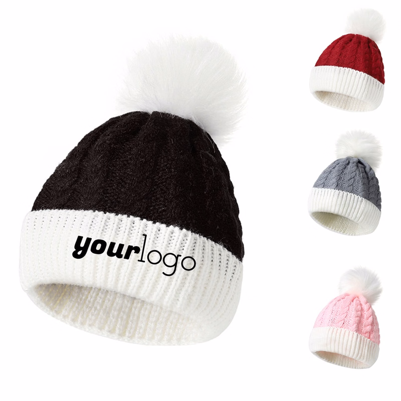 Double Pom Pom Baby Beanie Hat and Mittens Set for Winter