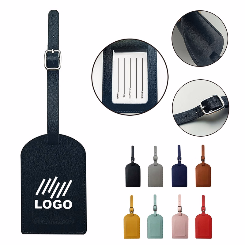 Portable PU Leather Luggage Tag Adjustable Lanyard