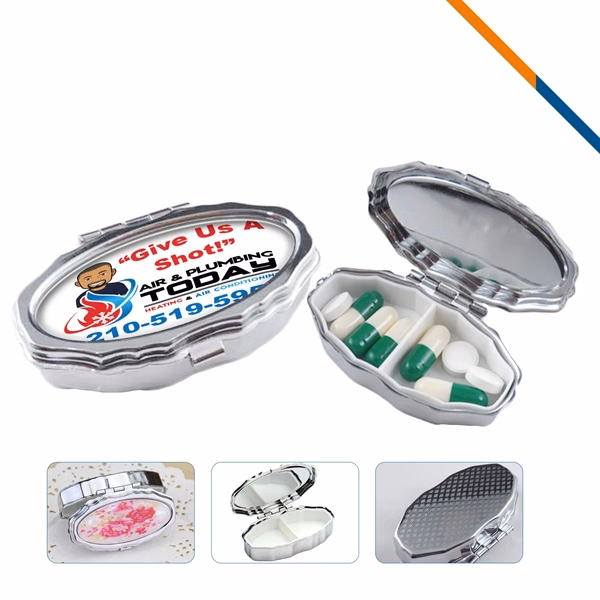 Custom Rhombus Stainless Steel Pill Box with Mirror — Elegant Medication Organizer Travel