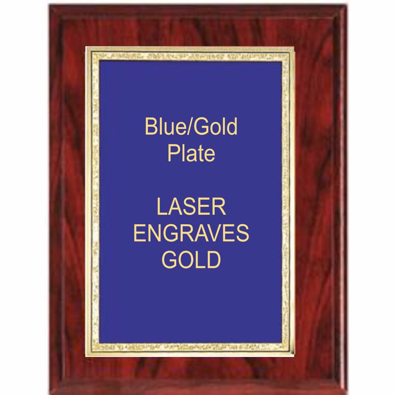 5" x 7" Red Woodgrain Plaque with a Blue Florentine Plate