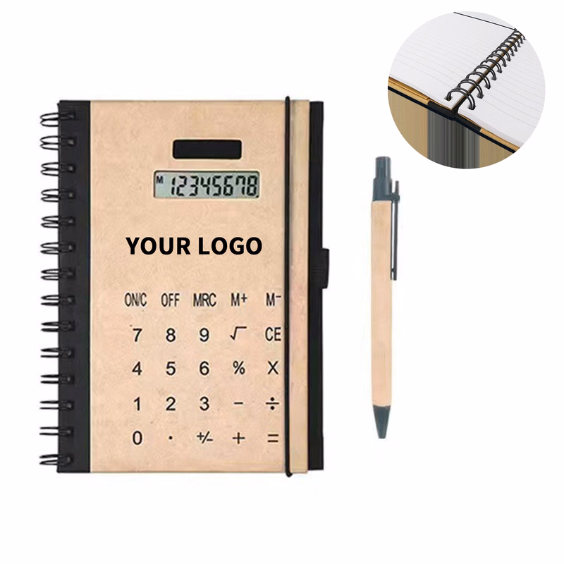 Kraft Cover Spiral Notebook With Solar Calculator