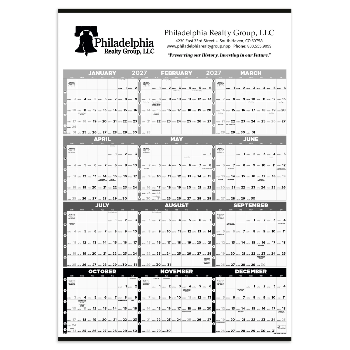Triumph® Calendars Black & White Time Management Span-A-Year Non-Laminated Calendar 1