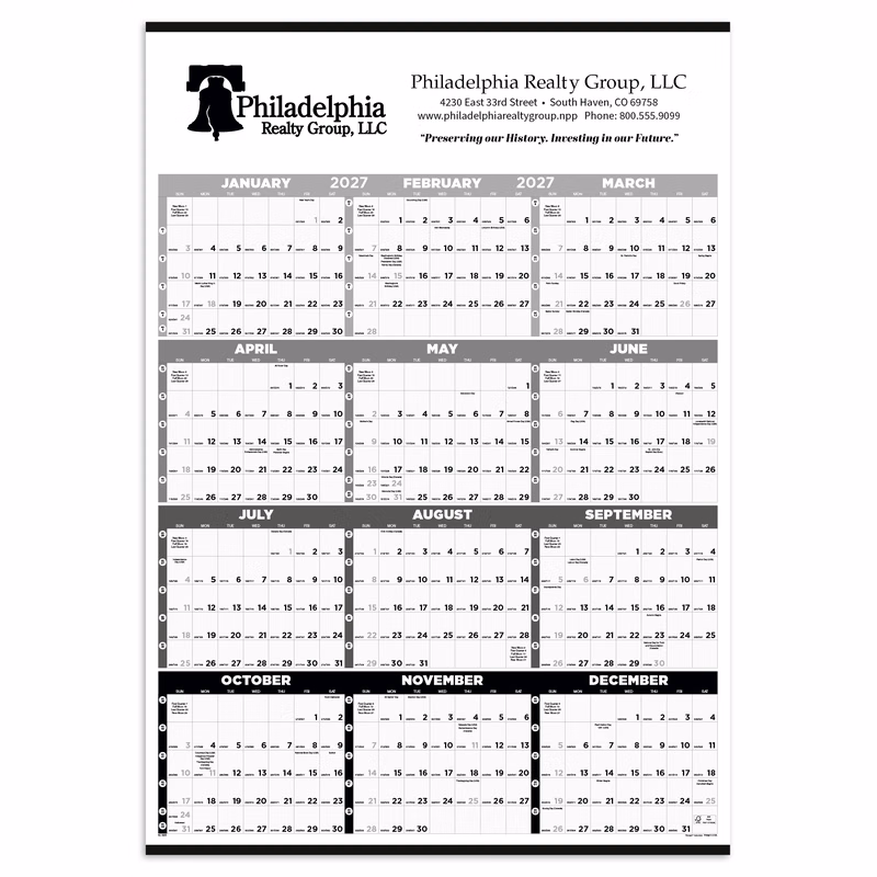 Triumph® Calendars Black & White Time Management Span-A-Year Non-Laminated Calendar