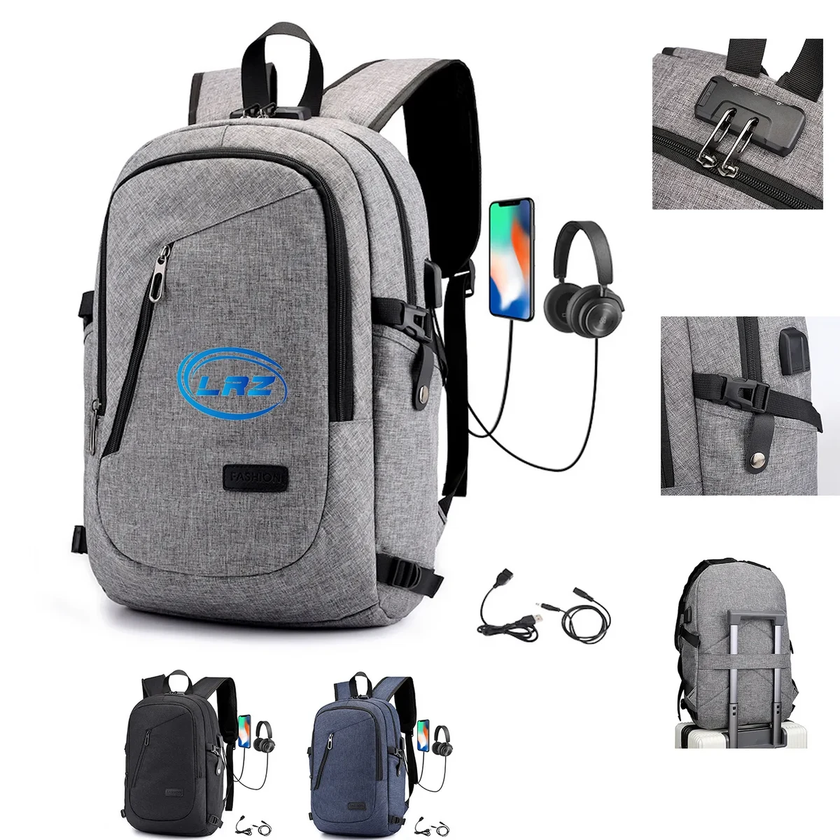 15.6" Anti-Theft Business Backpack w/USB Charging Port/Lock 1