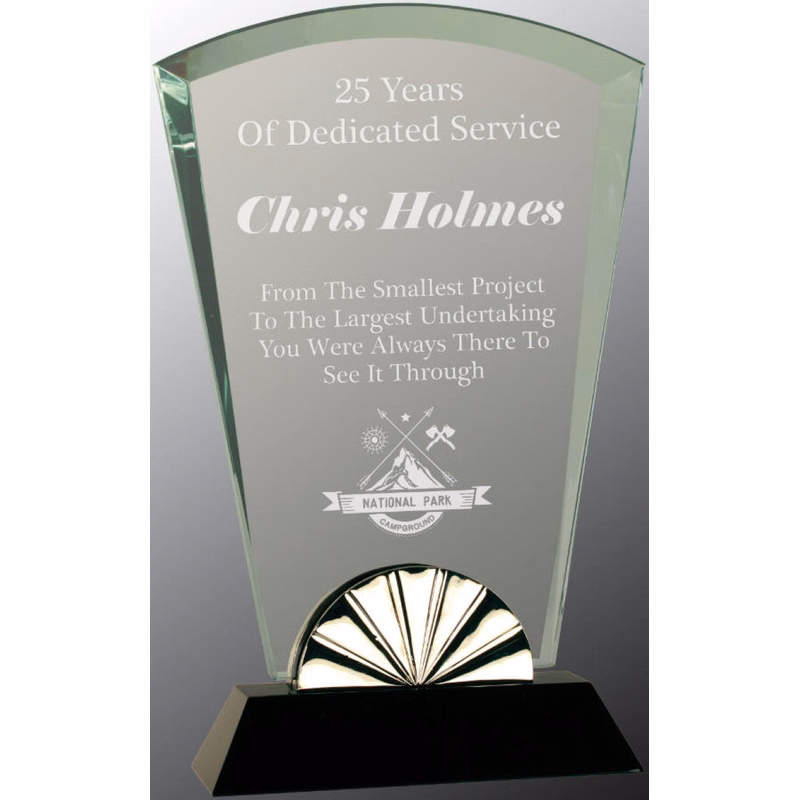 9 3/4" Fan Horizon Glass Award with Black Base