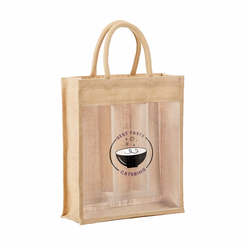 Eco-Friendly Jute Bag with Clear Front for Bottles