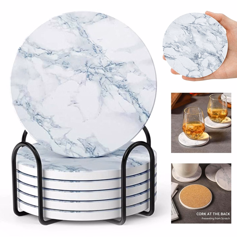 White Marble-Style Absorbent Coasters