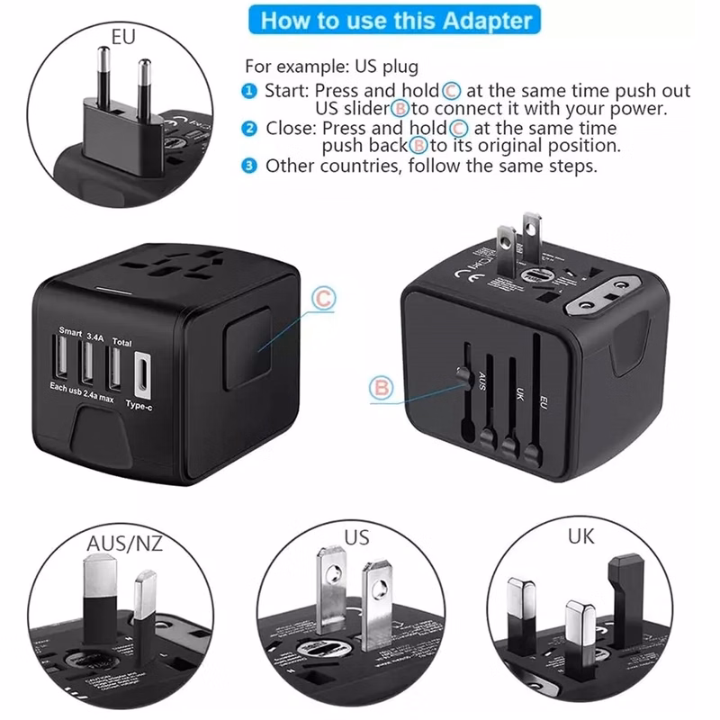 3 USB 1 Type C Smart Travel Power Adaptor Charger