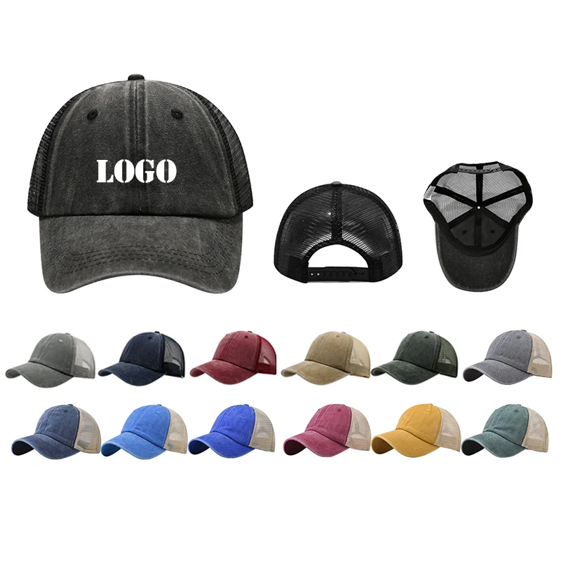 6 Panel Washed Cotton Trucker Cap W/ Mesh Back 1
