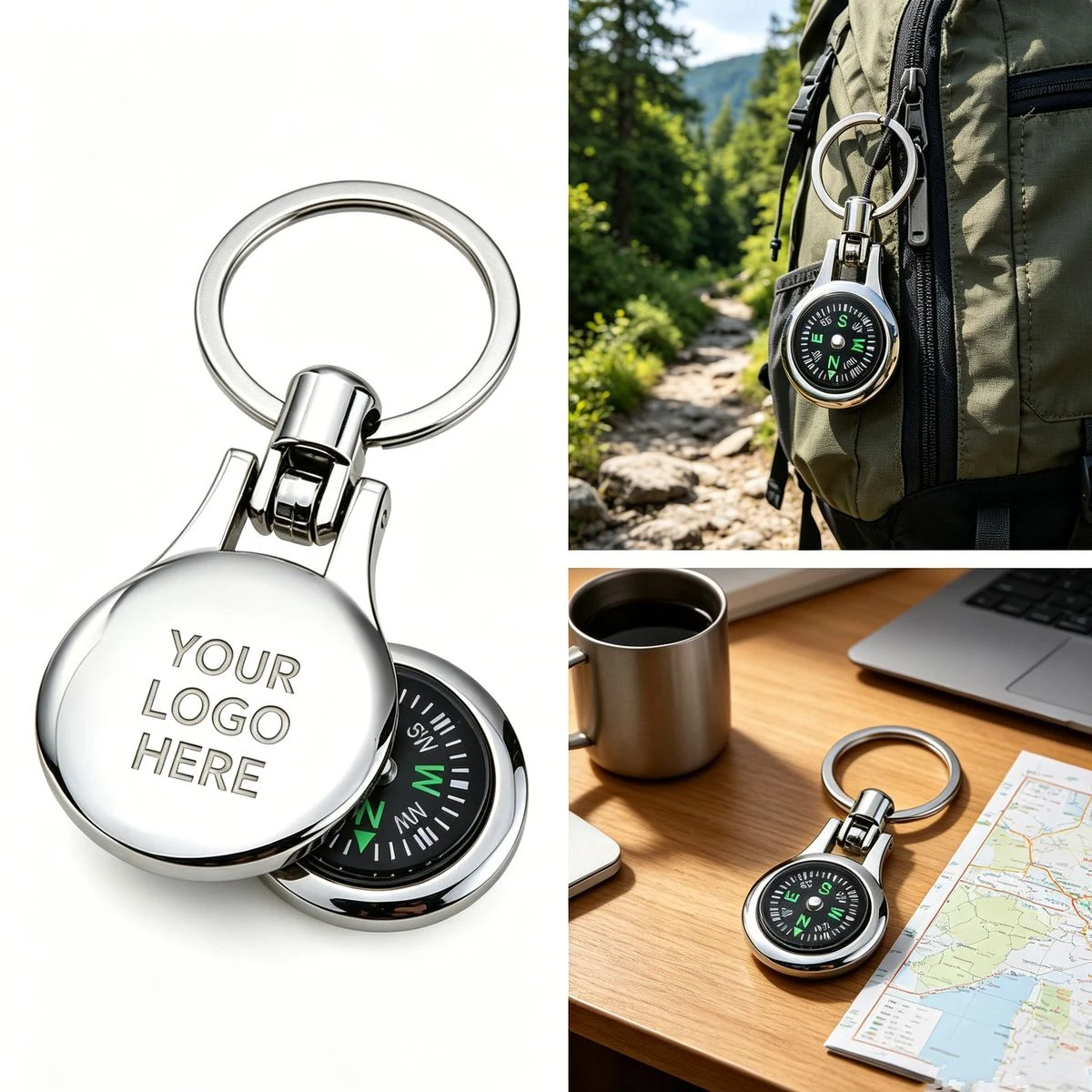 Promotional Laser Logo Compass Keychain 1