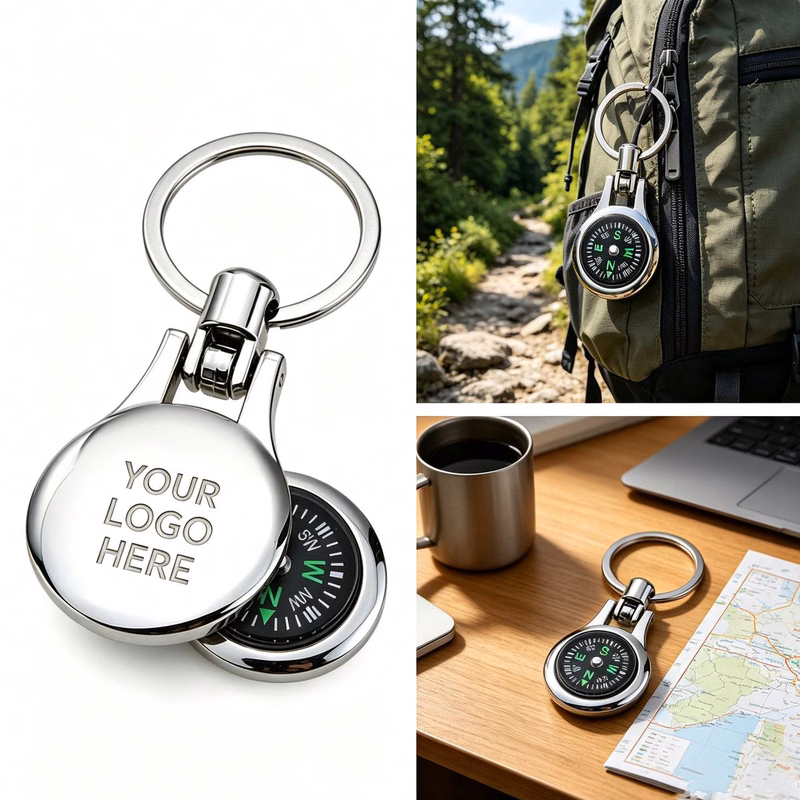 Promotional Laser Logo Compass Keychain