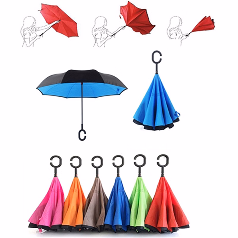 Windproof Upside Down Reversed Two Layer Umbrella