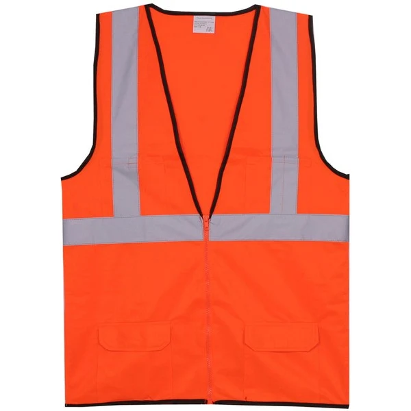 Polyester Orange Solid Zipper Safety Vest SV168 1