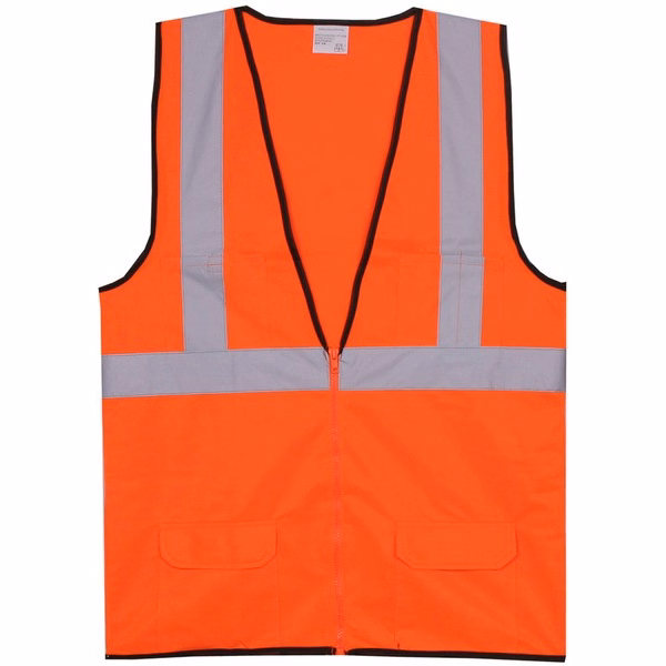 Polyester Orange Solid Zipper Safety Vest SV168