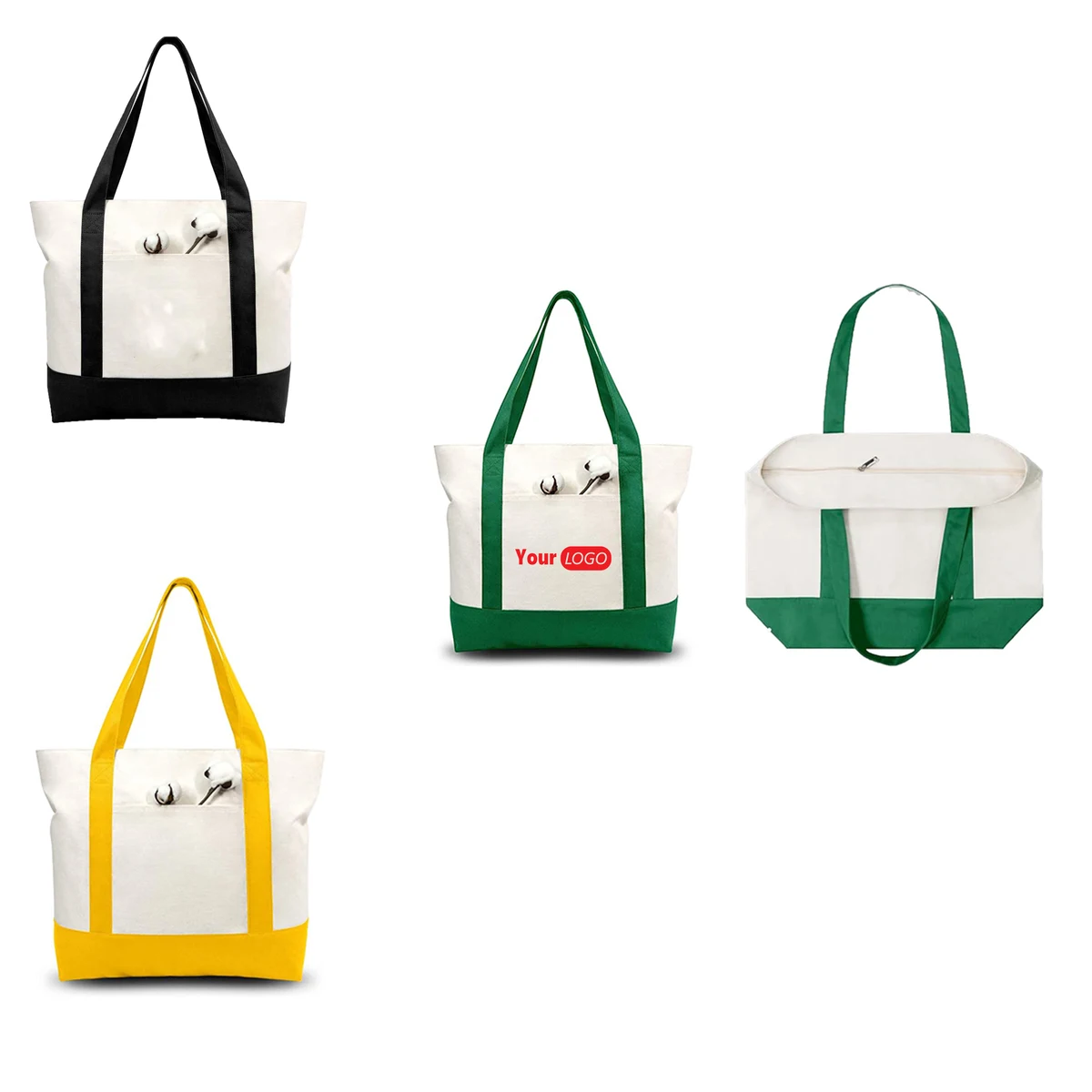 Cotton Tote Bag With Zipper, custom tote bag with logo imprint 1