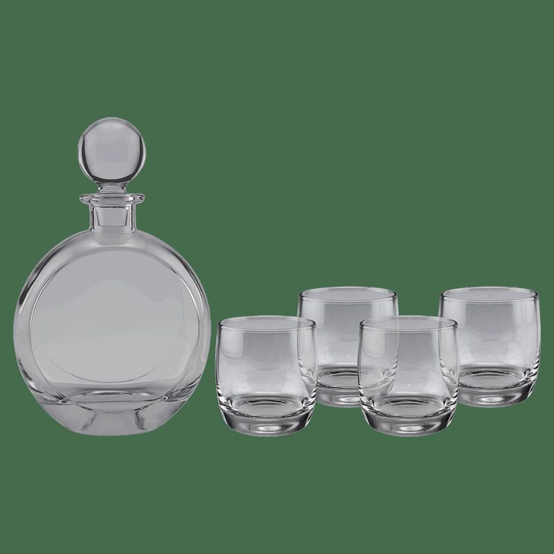 Polar Camel 10 oz Black 750 M L Flat Round Glass Decanter Set with Four DG302S Rocks Glasses in Bla