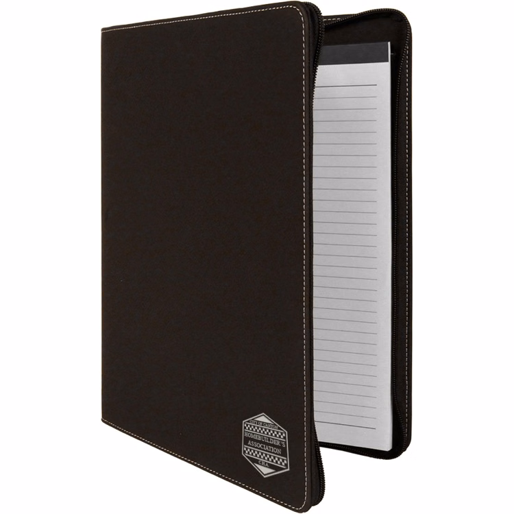 9 1/2" x 12" Black/Silver w/Zipper Leatherette Portfolio with Notepad