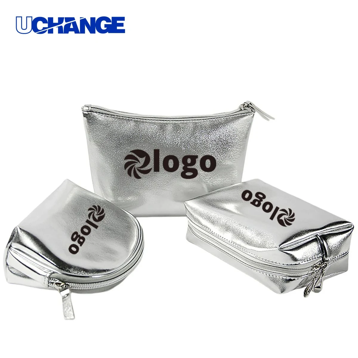 Travel Silver PU Leather Cosmetic Bags Set (3pcs) 1