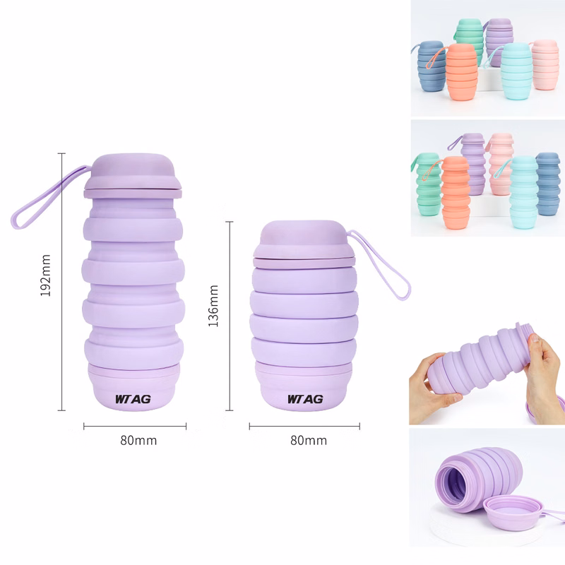 Silicone Folding Water Bottle with Handle - 18.5 Oz.