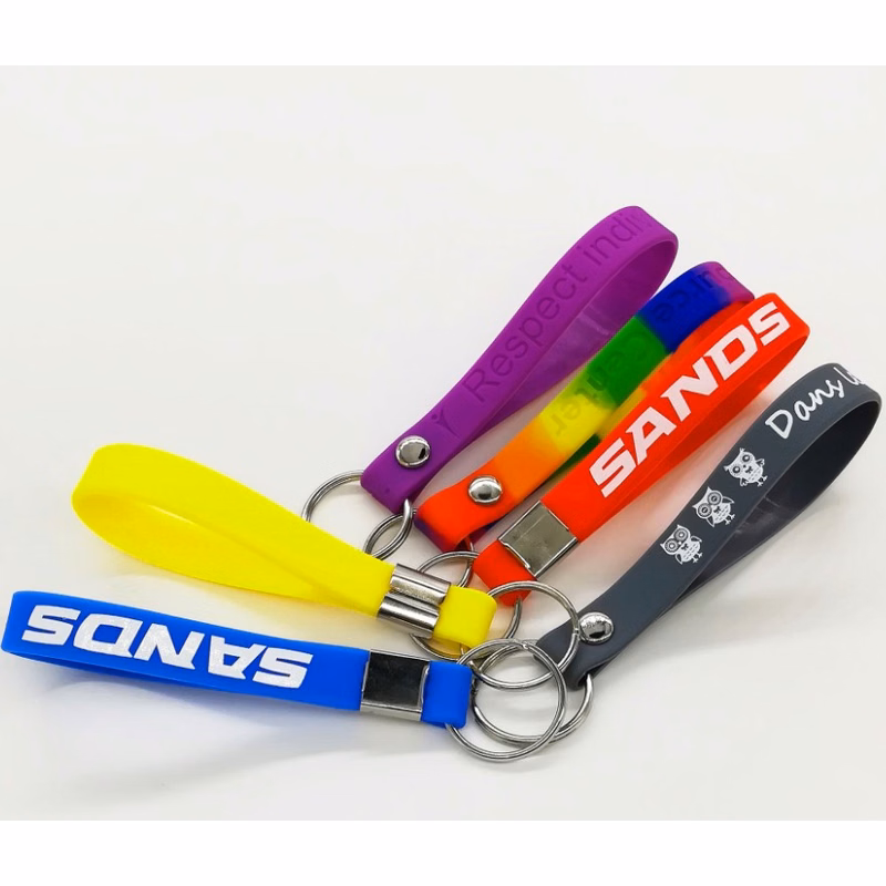 Silicone Keychain Wristband Keyring Pure Color Rubber