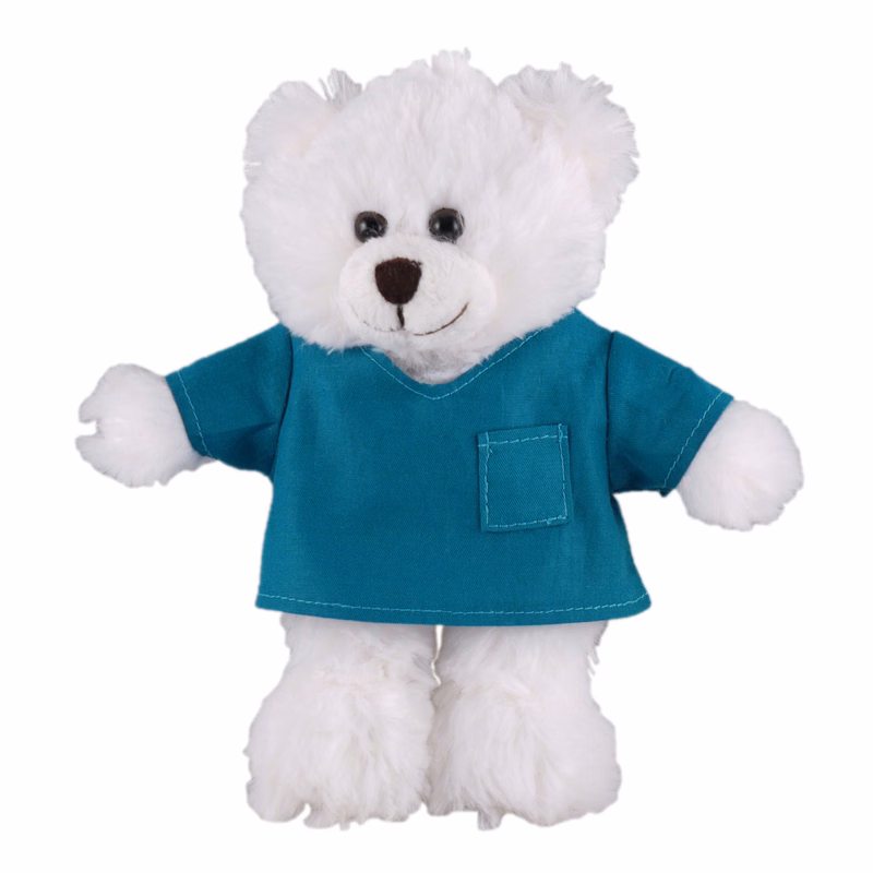 Soft Plush Stuffed White Bear in scrub shirt