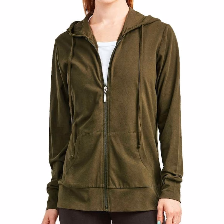 Women's Jersey Zip-Up Hoodie Jackets - Small Olive