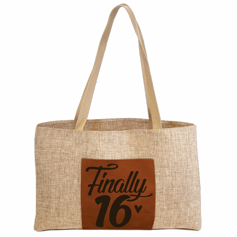 Laserable Rawhide Leatherette Burlap Gusset Bag