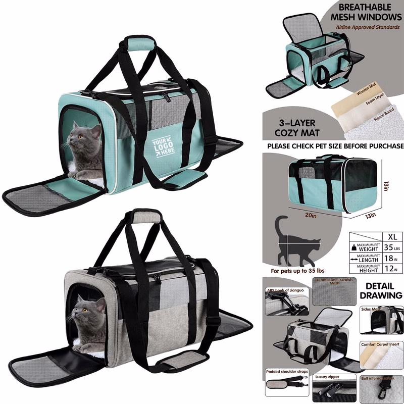 Portable Cats Dogs Small Animals Up to 35Lbs Airline Approved Soft-Sided Large Pet Carrier 