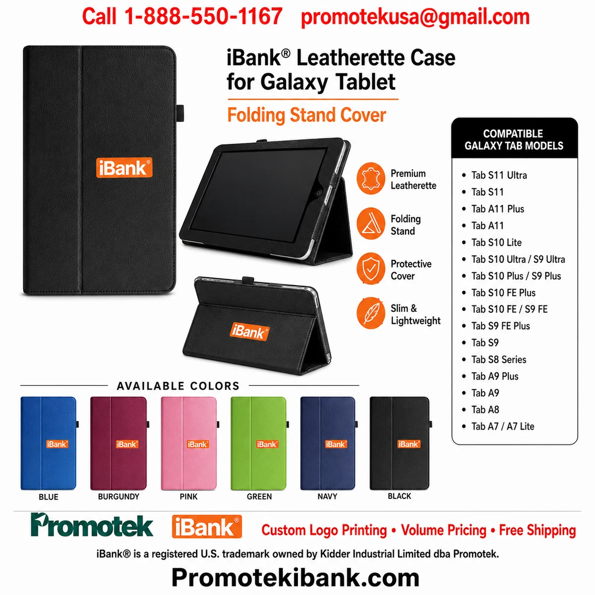 iBank® Leatherette Case for Galaxy Tab, Folding Stand Cover 1