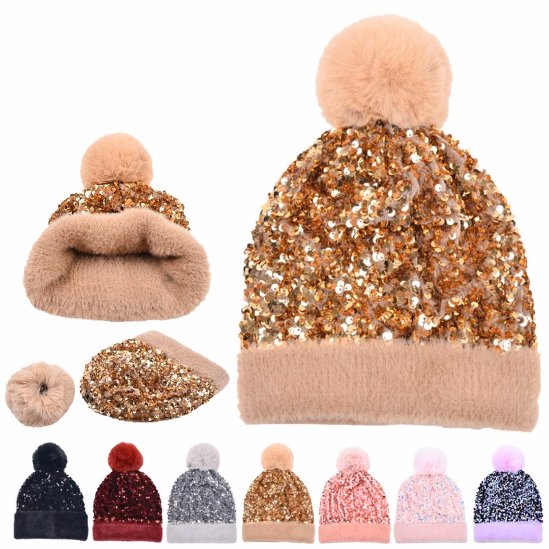 Warmth Hairball Ornament Detachable With Sequin Knitted Hats