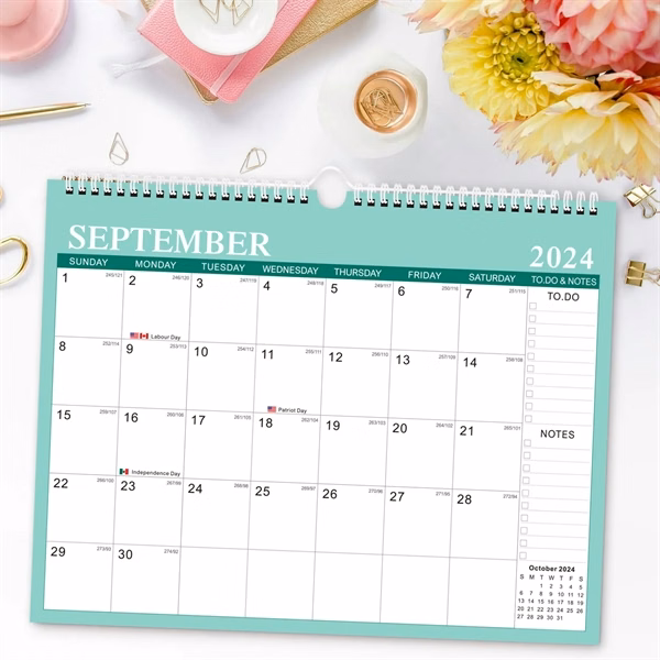 Custom Paper Wall Calendar with Twin-Wire Binding — Daily Planner Organizer