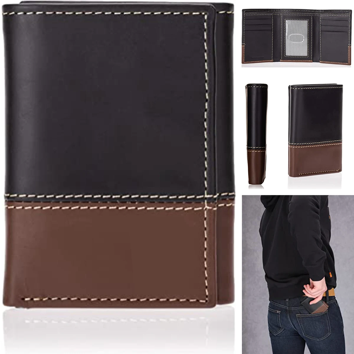 Men Leather Trifold Wallet with ID Window 1