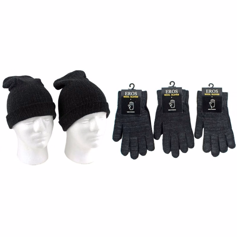 Adult Wool Hat & Gloves Combo Packs - Black/Gray