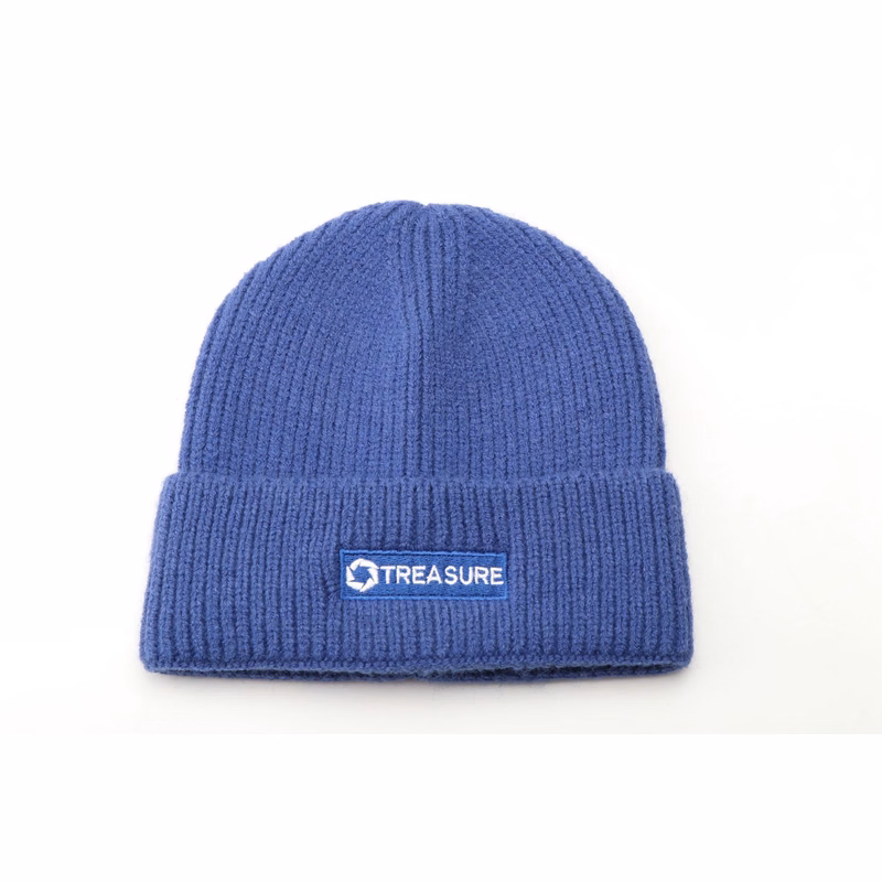 Embroidery Knit Roll Cuff Beanie Cap
