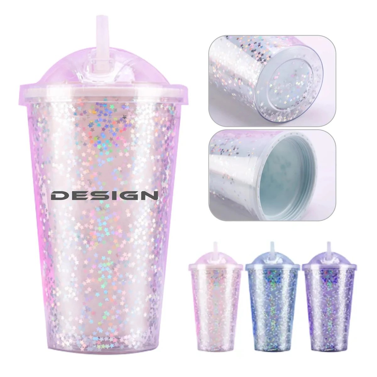 15Oz Glitter Plastic Straw Cup 1