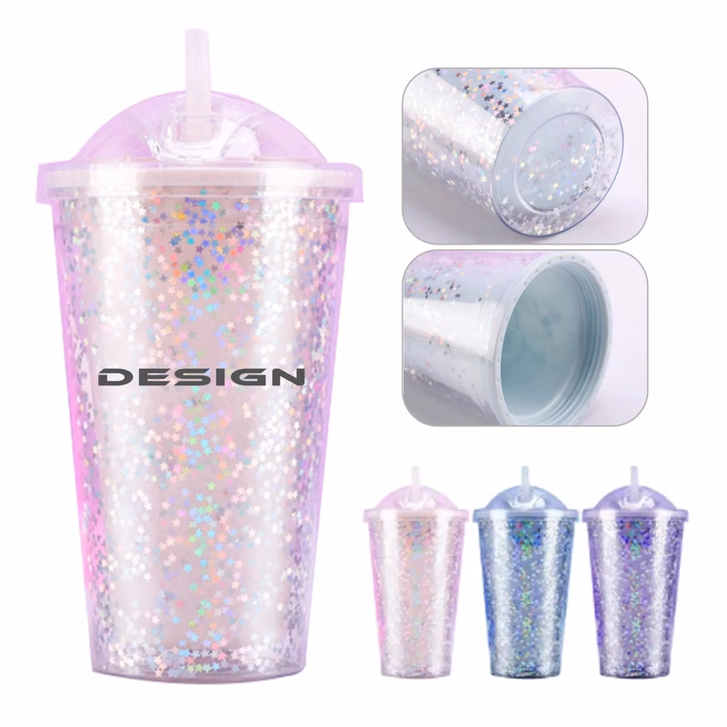 15Oz Glitter Plastic Straw Cup