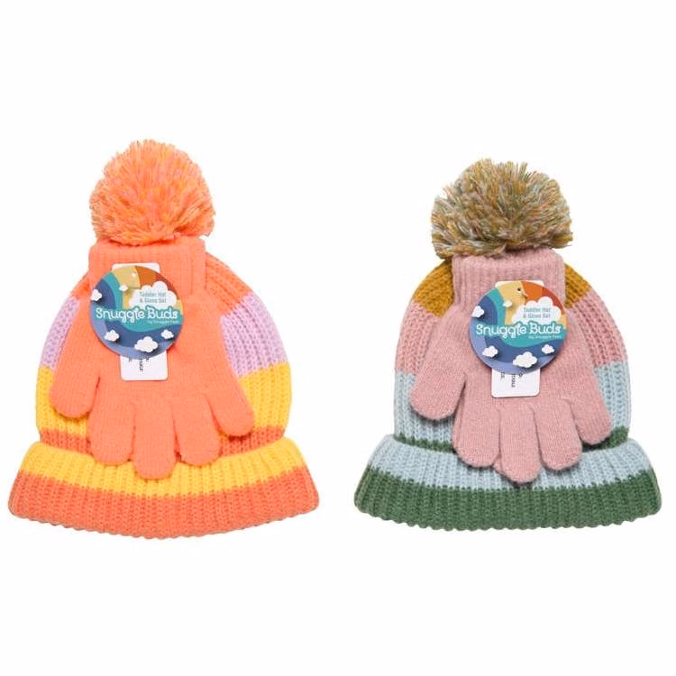 Infant/Toddler Girl Striped Pom Hat and Glove Sets