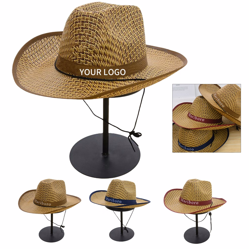 Wide Brim Cowboy Straw Style With Center Print 15.5 X 11.5 X 5.5"