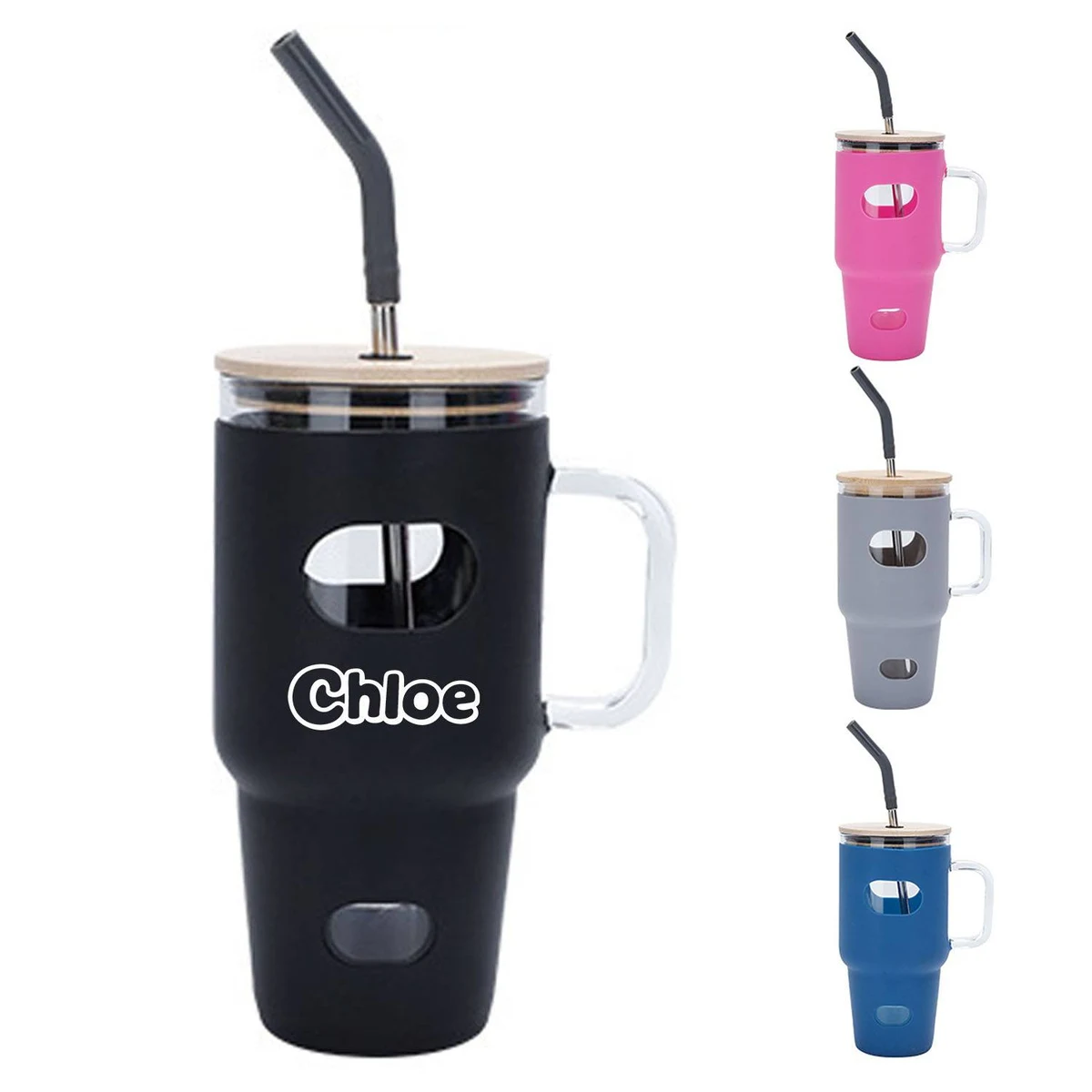 30oz Silicone Glass Straw Cup w/ Handle 1